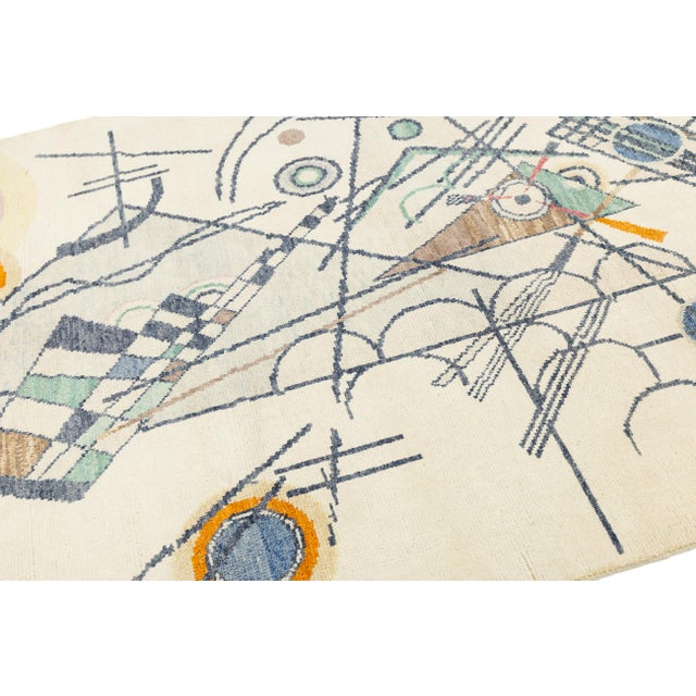 Textile 5x8 Modern Abstract Geometric Area Rug - Bauhaus Style Hand-Knotted in Ivory For Sale - Image 7 of 8