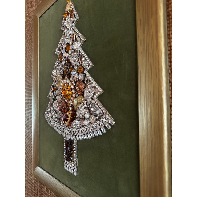 Mid-Century Modern 1970s Costume Jewelry Christmas Tree Collage Framed Wall Art For Sale - Image 3 of 12