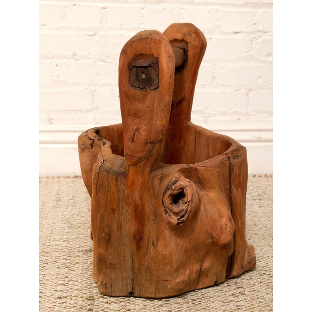 Camel Vintage Rustic Hand-Carved Log Wood Bucket With Handle For Sale - Image 8 of 12