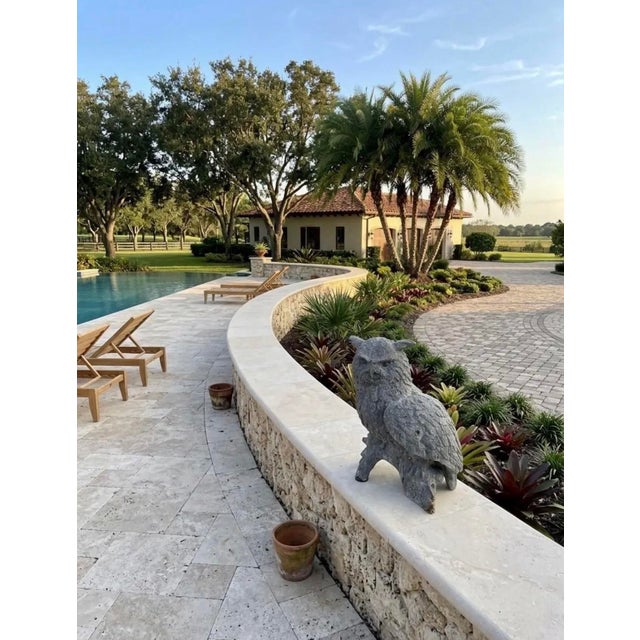 Stone Gray Vintage Cast Iron Owl Garden Sculpture on Natural Branch Base For Sale - Image 8 of 11