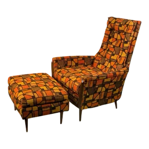 Mid Century Adrian Pearsall Lounge Chair & Ottoman With Original Fabric - 2 Pieces