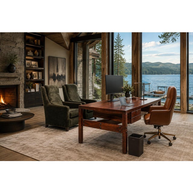 Monumental in scale and unmistakably architectural in presence, this Brazilian Modern executive desk by Sergio Rodrigues,...