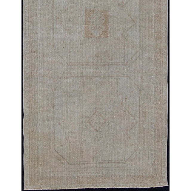 Vintage Turkish Oushak Runner in Soft Taupe and Pale Light Blue 3'7 X 11'1 For Sale - Image 4 of 10