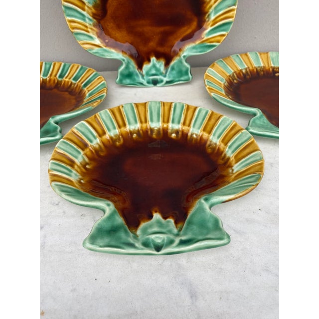 Late 19th Century 19th Century French Majolica Shell Plates Choisy Le Roi-Set of 5 For Sale - Image 5 of 7