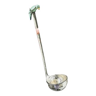 Vintage 90s Emilia Castillo Mexican Silver Plate Hammered Ladle Turquoise Parrot For Sale