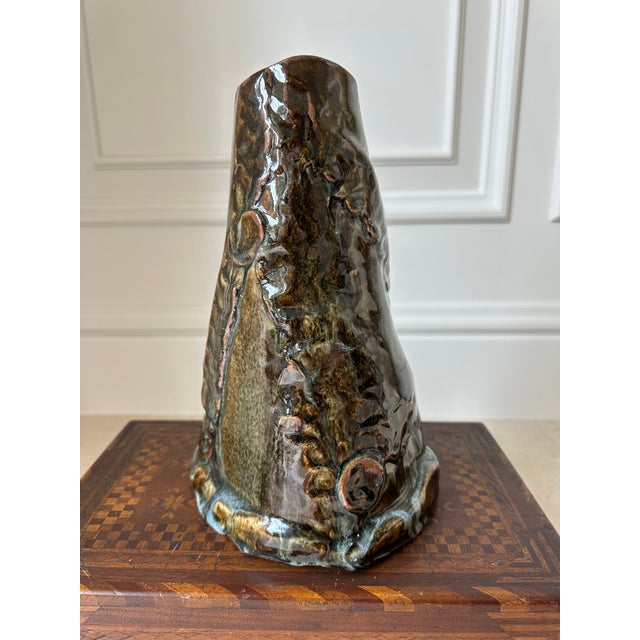 Vintage Large Handcrafted Brutalist Ceramic Vase in Olive Green & Brown For Sale - Image 9 of 18