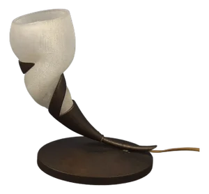 Modernist Horn-Shaped Table Lamp in Brass and Satin Glass, 1960s