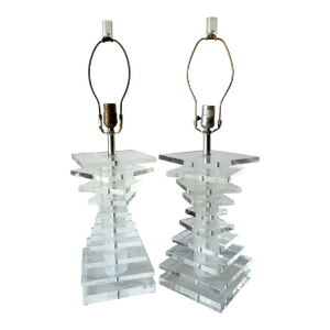 Pair of Vintage Modernist Stacked Lucite Table Lamps