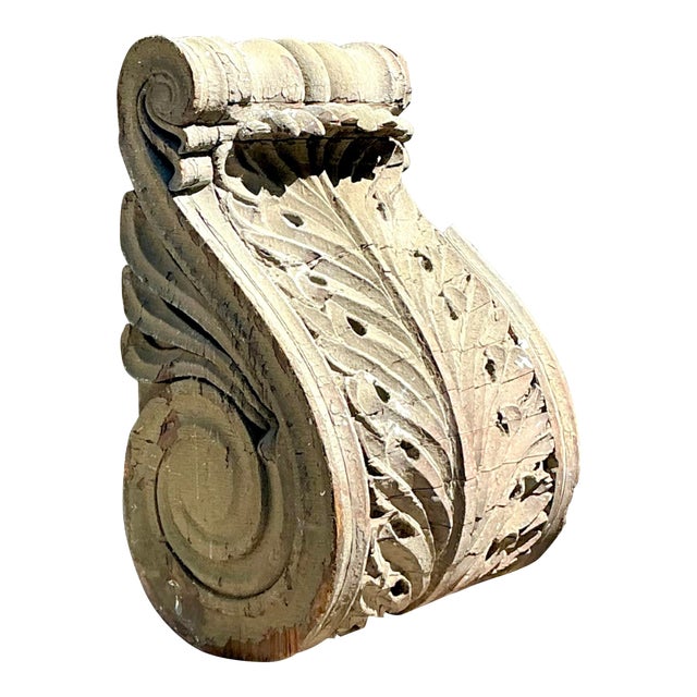 Vintage 1880s Monumental Distressed Wood Corbel For Sale