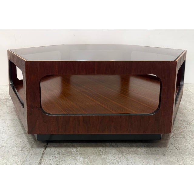 Mid-Century Modern Mid-Century Lane Furniture Hexagonal Coffee Table, Smoked Glass Top For Sale - Image 3 of 7
