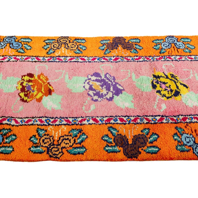 Textile 3 X 13 Handmade Vintage Turkish Wool Runner With Vibrant Floral Motifs For Sale - Image 7 of 10