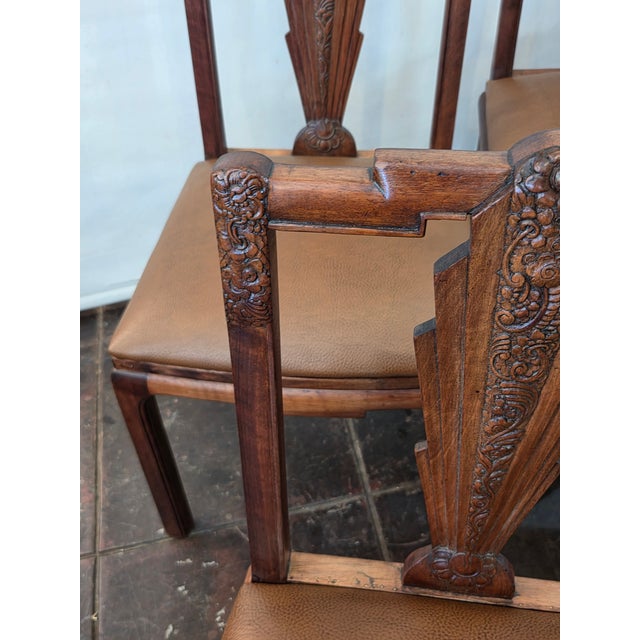 1930s 1930s French Art Deco Walnut Carved Asian Floral Motifs Set 4 Unusual For Sale - Image 5 of 11