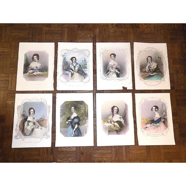Printmaking Materials Antique 19th Century Engravings-Victorian Women-Portraits-Set of 8 For Sale - Image 7 of 7