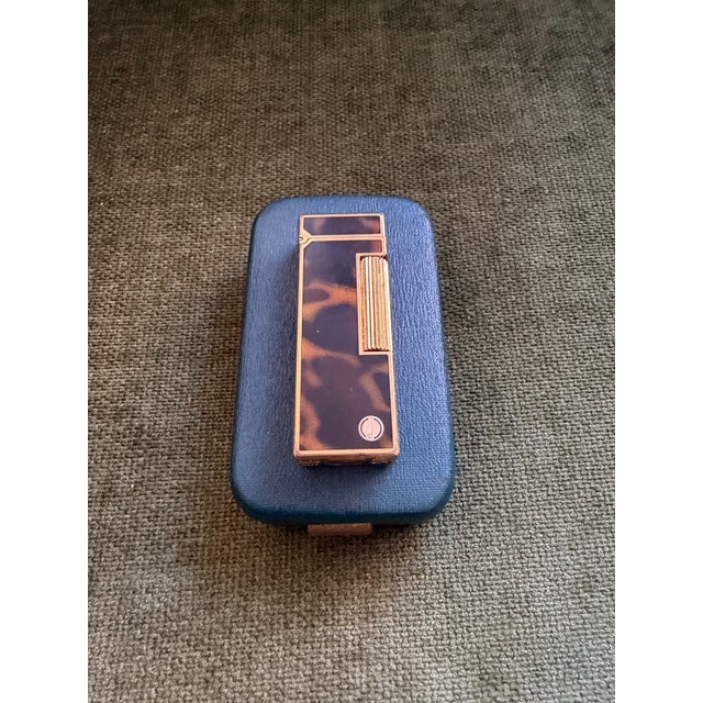 Rare Vintage Dunhill Gold Plated Cognac Marble Lacquer Lighter Original Sky Case For Sale - Image 12 of 12