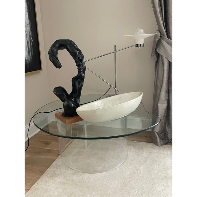 1920s Glass Coffee Table Amoeba Lucite Acrylic Pedestal Base Postmodern Modern Vladimir Kagan Style For Sale - Image 10 of 12