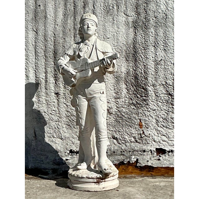 White Vintage Boho Cast Concrete Statue of Guitar Player For Sale - Image 8 of 11