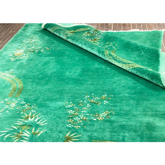 Green Antique Art Deco Chinese Oriental Carpet, 7'10" X 9'1" For Sale - Image 8 of 14