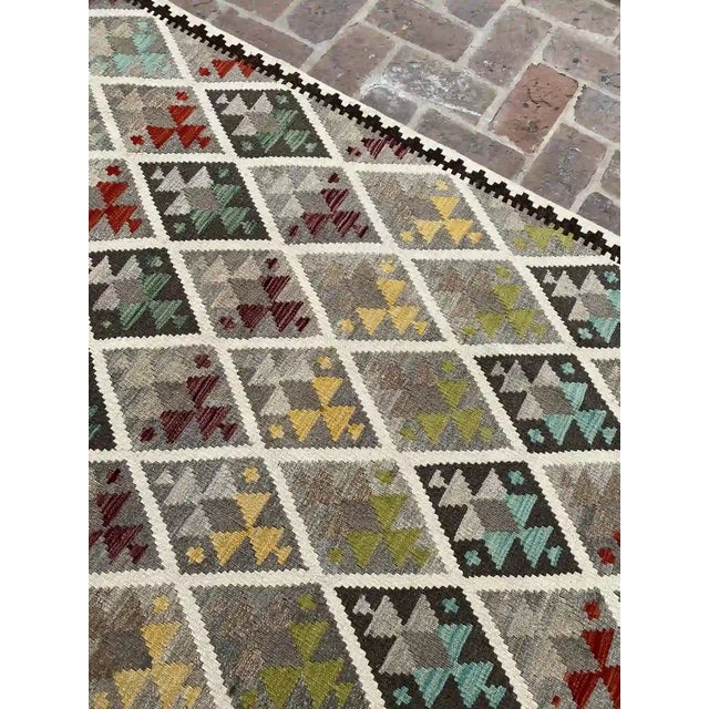 Handwoven Afghan Kilim Rug, Colorful Geometric Pattern, 5' X 6.8' For Sale - Image 4 of 8