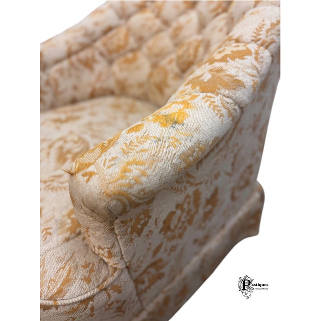 Vintage Mid Century Style Tufted Printed Upholstered Barrel Back Chairs - Pair For Sale - Image 12 of 12