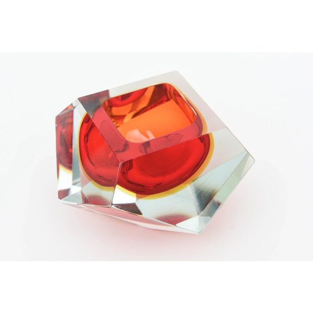 Red Vintage Alessandro Mandruzzato Murano Faceted Sommerso Glass Bowl, Red, Yellow For Sale - Image 8 of 12