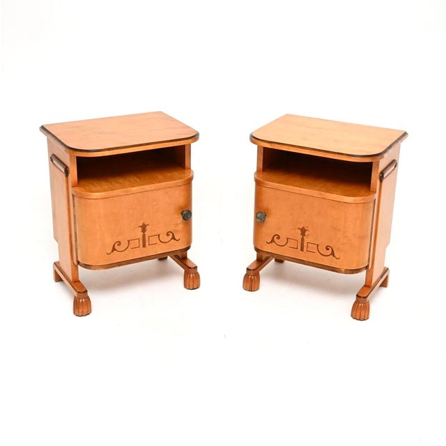 Swedish Art Deco Bedside Cabinets in Satin Birch, 1930, Set of 2 For Sale - Image 11 of 11