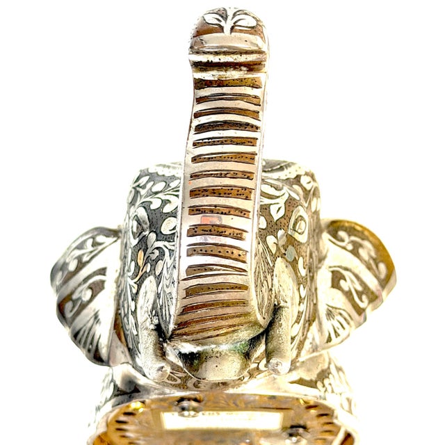 Brown Indian Silvered & Enamel Engraved Bronze Elephant Automaton Swiss Music box For Sale - Image 8 of 18