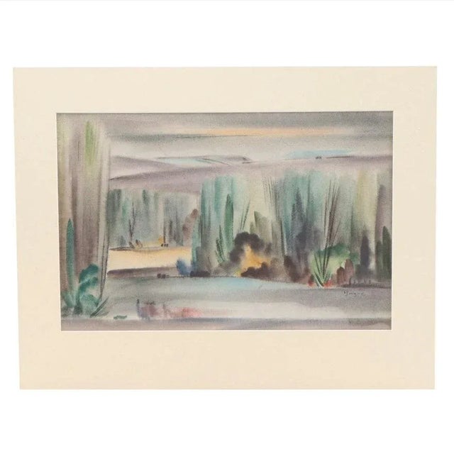 Original Vintage Signed Yngve H. Olsen Landscape Watercolor Painting For Sale - Image 9 of 9