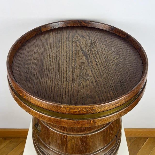 Vintage Barrel-Shaped Coppered Oak Bar Cabinet, 1950s For Sale - Image 9 of 12