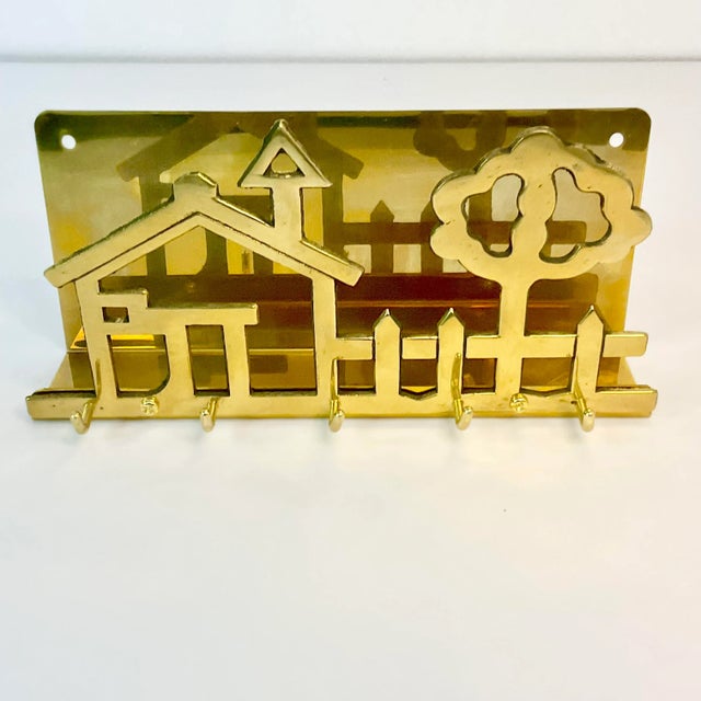 American Mid-Century Americana Boho Chic Brass Letter Holder & Key Hook For Sale - Image 3 of 9