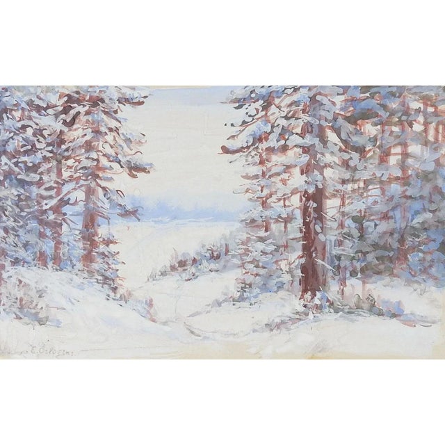 Vintage Winter Forest Landscape Painting For Sale In Seattle - Image 6 of 6