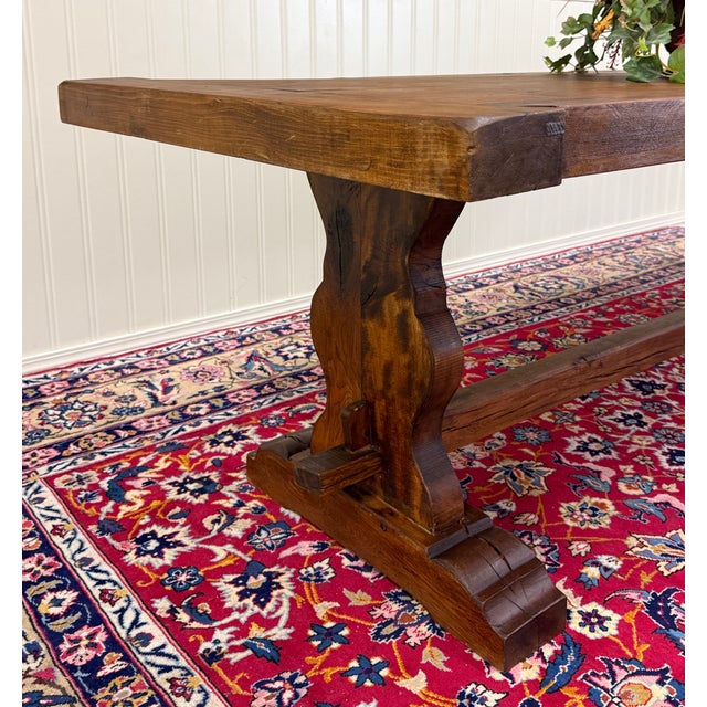 Brown Antique French Country Farm Dining Table Farmhouse Trestle Base Oak c.1890s For Sale - Image 8 of 18