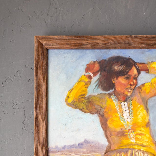 Wood Figure Painting of a Girl in Yellow on a Soutwestern Mesa Landscape For Sale - Image 7 of 14