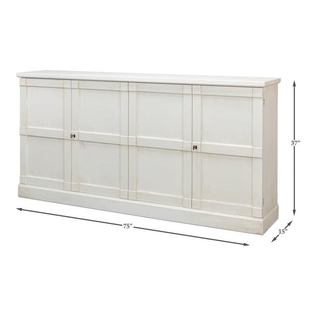Classic White Paneled Buffet, 75 Inches Wide, 15 Deep For Sale - Image 10 of 10