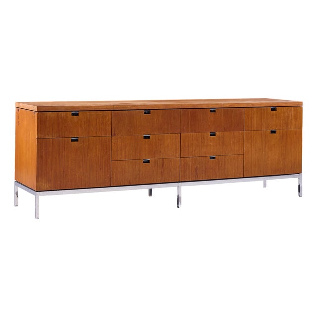 Florence Knoll Mid Century Teak and Chrome File Credenza For Sale
