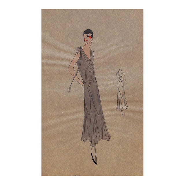 Lanvin of Paris C1920s Original Fashion Illustration in Gouache For Sale