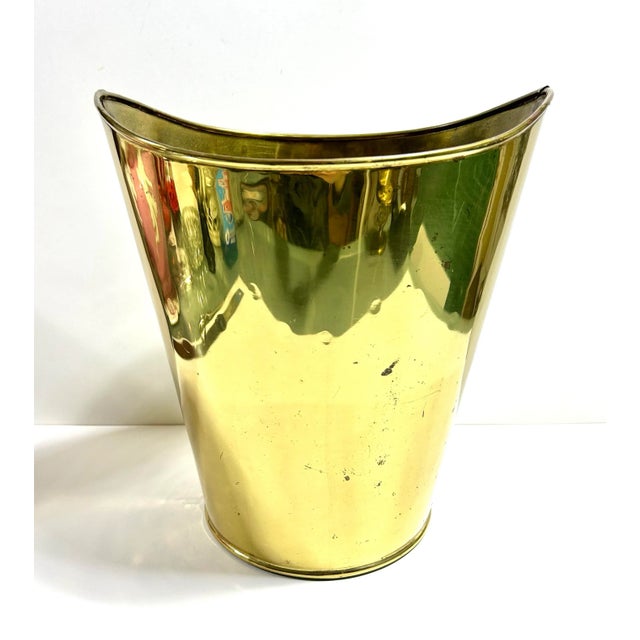 English Brass Wastebasket Cachepot, Hammered Planter Vase For Sale - Image 4 of 9