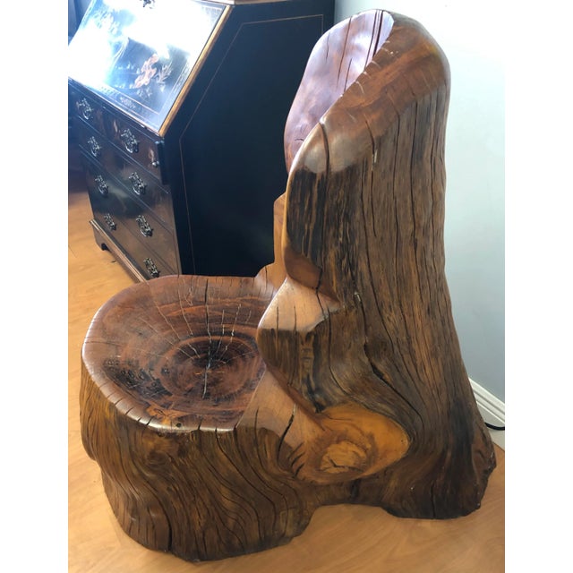 1980s Monumental Hand-Carved Solid Tree Trunk Organic Modern Sculptural Chair For Sale - Image 5 of 11