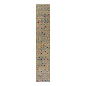 1930s Tans Sand Circles Folk Art Antique American Hooked Rug 2' 6'' X 12' 9'' Woven Wool Carpet