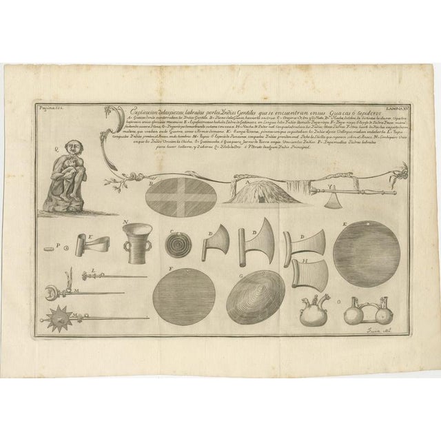 Original Antique Engraving of Inca Antiquities from Peru by Jorge Juan & Ulloa, 1748 An original antique copperplate...