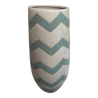 Vintage Chinsese Ceramic19.5” Zigzag Pattern Floor Vase For Sale