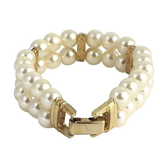Faux Pearl Rhinestone Double Stand Bracelet For Sale In Miami - Image 6 of 11