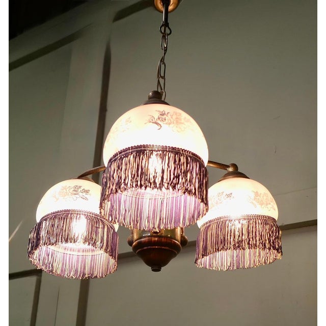 French Triple Fringed Glass Pendant Light, 1930 For Sale - Image 3 of 9