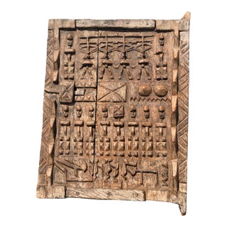 Vintage African Dogon Hand Carved Wooden Granary Door Mali Art With Lock For Sale