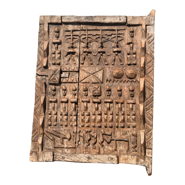 Vintage African Dogon Hand Carved Wooden Granary Door Mali Art With Lock For Sale