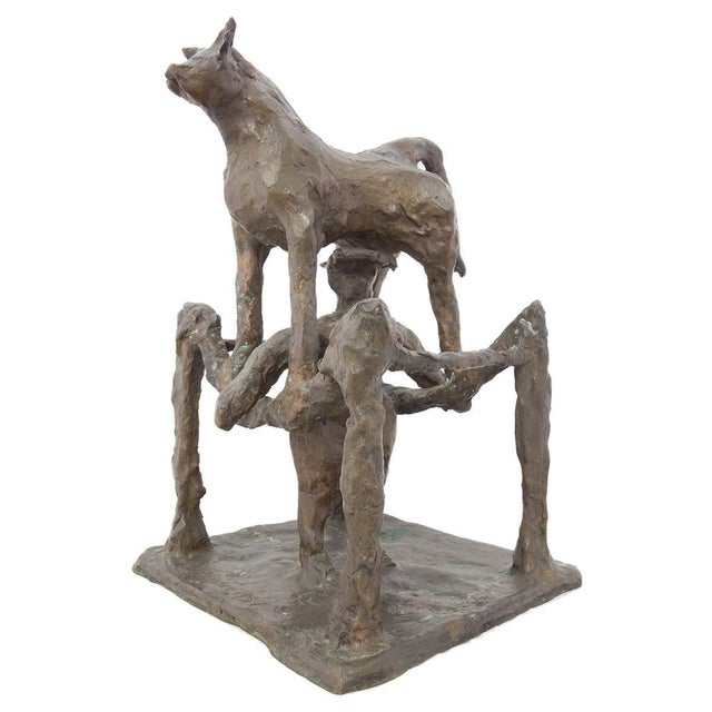 Bernard Reder, Rare Large Modernist Bronze Sculpture Woman with Bull Bernard Reder, 1957 For Sale - Image 4 of 10