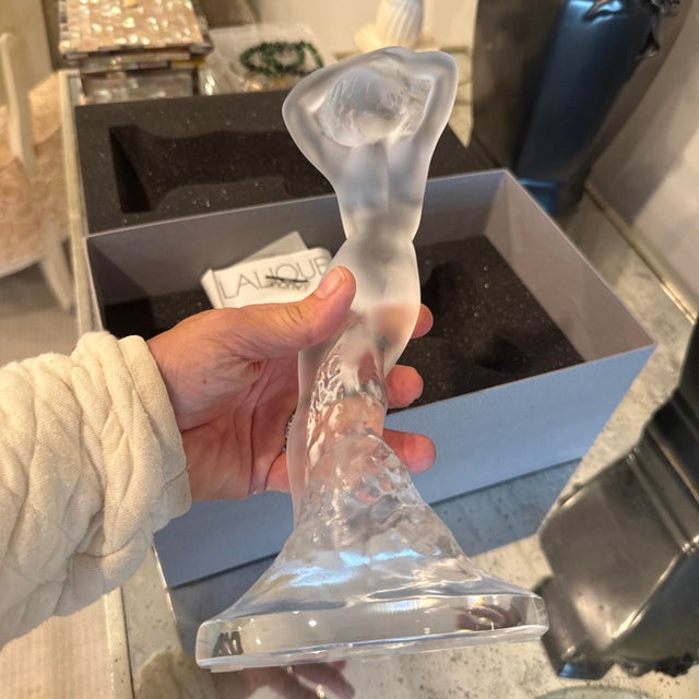 2000 - 2009 Lalique France “Arms Up Acrobat” Frosted Crystal Sculpture With Original Box For Sale - Image 5 of 15