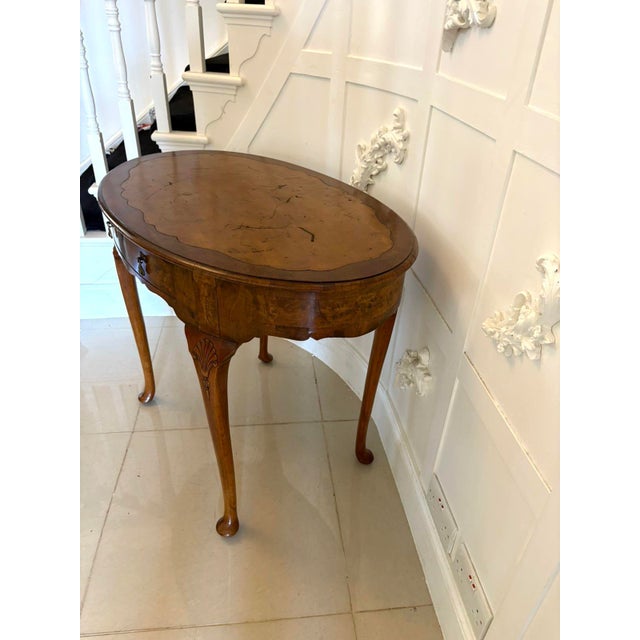 Antique Edwardian Burr Walnut Oval Shaped Writing Table, 1900 For Sale - Image 11 of 18