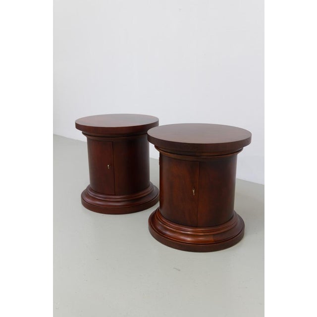 Ralph Lauren Polo Mahogany Bedside Tables, 1990s. Set of 2. Pair of large and stunning drum shaped nightstands in solid...
