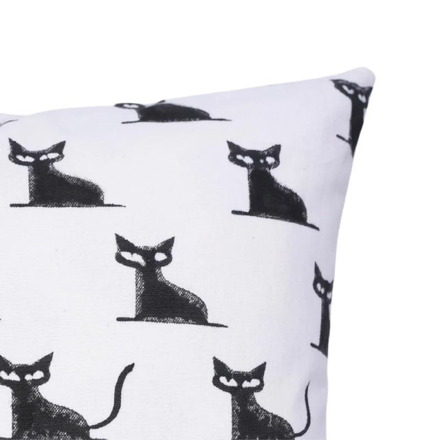 Art Deco Fabdivine Handmade Block Print Halloween Cushion Cover Spooky Cat Design, Festive Décor Size-16x16 For Sale - Image 3 of 6