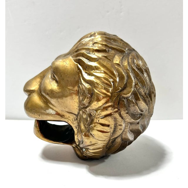 Hollywood Regency Vintage Solid Brass Lion Head Sculpture, Paperweight or Desk Object For Sale - Image 3 of 8